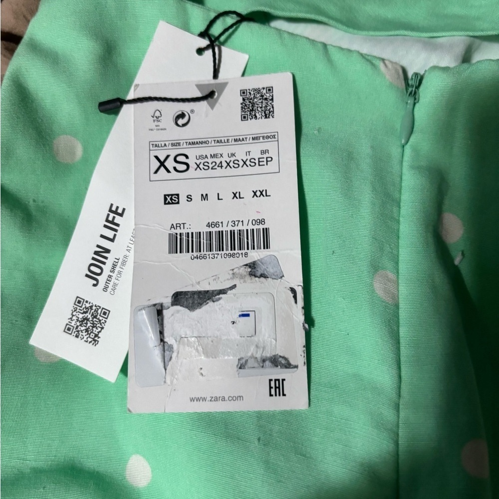 Zara Light Green Dress with White Dots xs #linen #pockadots #summer #girly - Picture 10 of 13